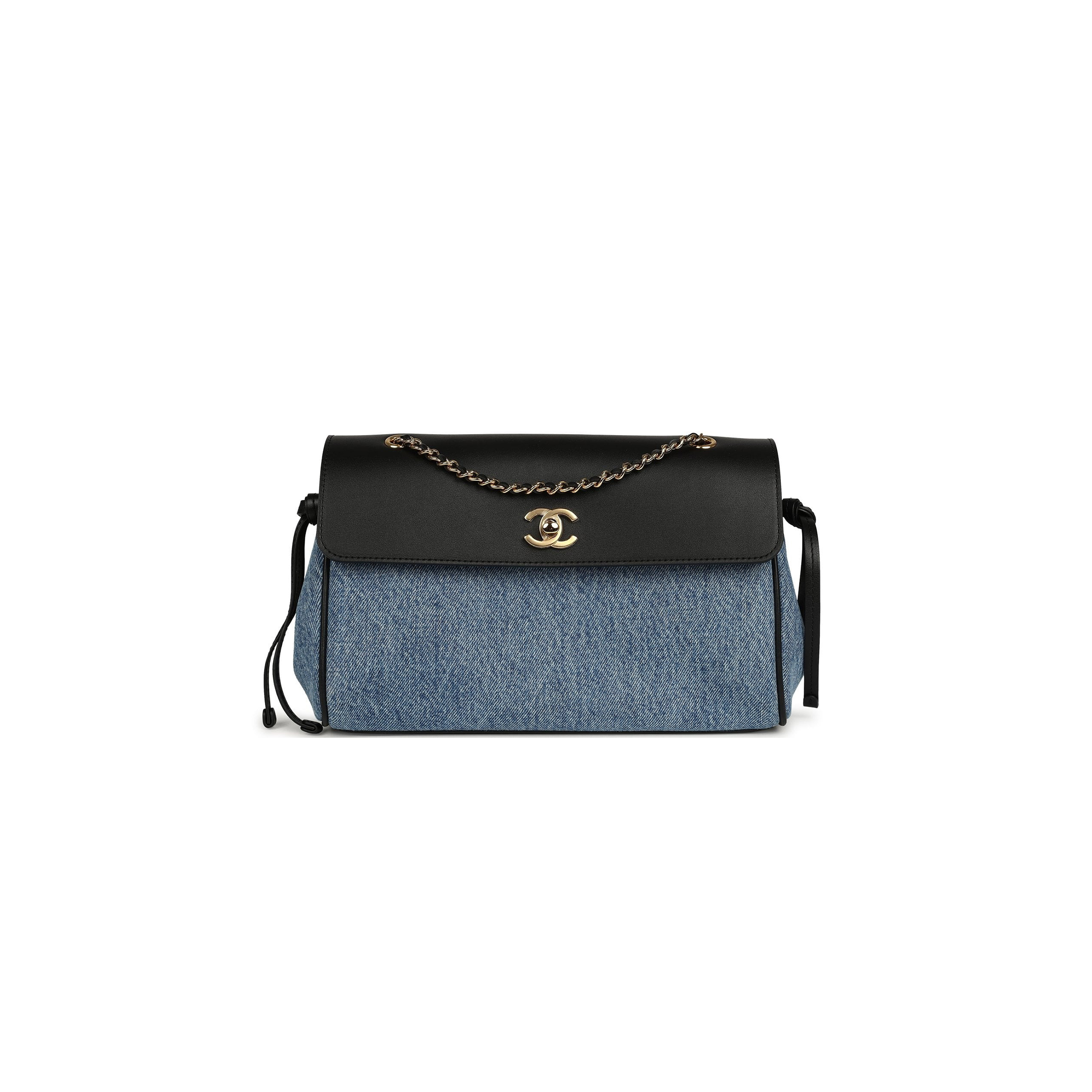 CHANEL MASTER URBAN ESSENTIAL FLAP BAG BLUE DENIM BLACK CALFSKIN GOLD HARDWARE (29*16*9.5cm)